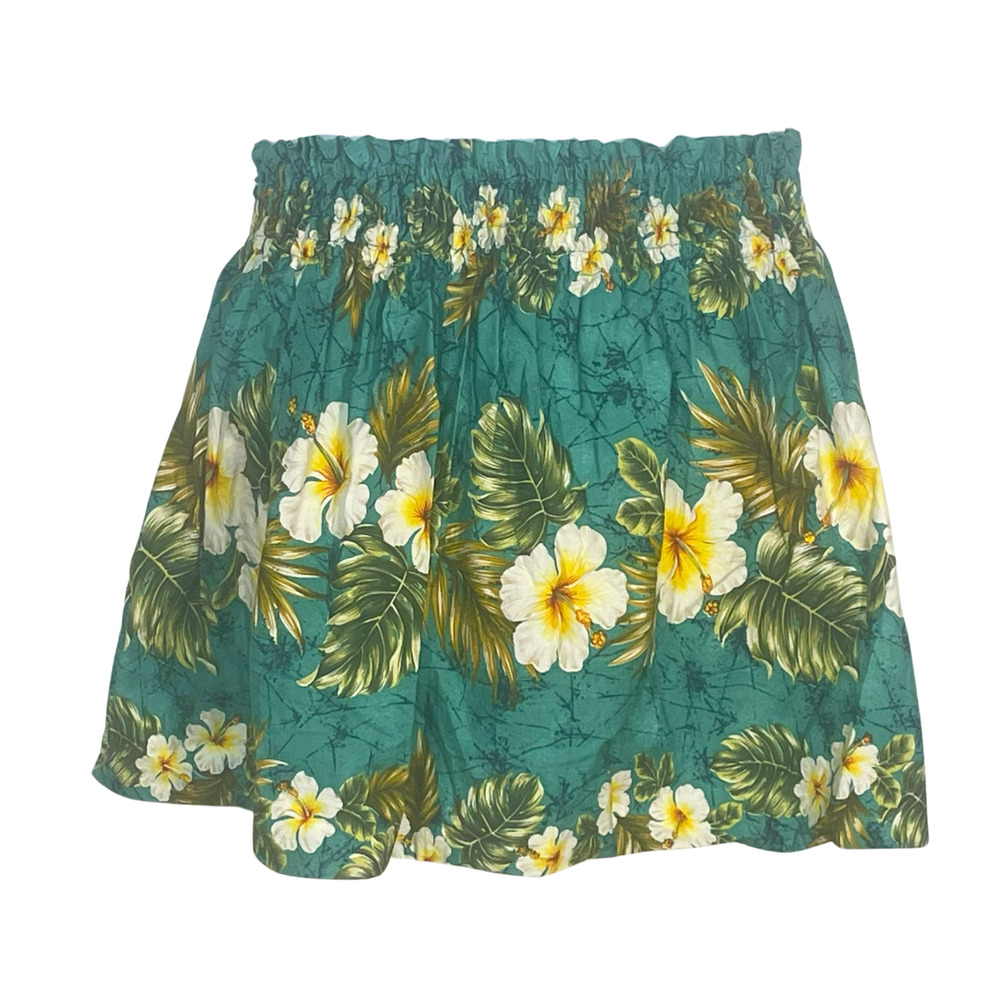 KY'S Made in Hawaii Hula Skirt 20-40" Adjustable Waist 16"L Hibiscus Flower Aqua